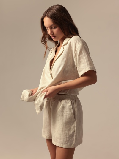 Пижама женская (рубашка, шорты) SL HOME Linen, размер 46 (L), цвет молочный