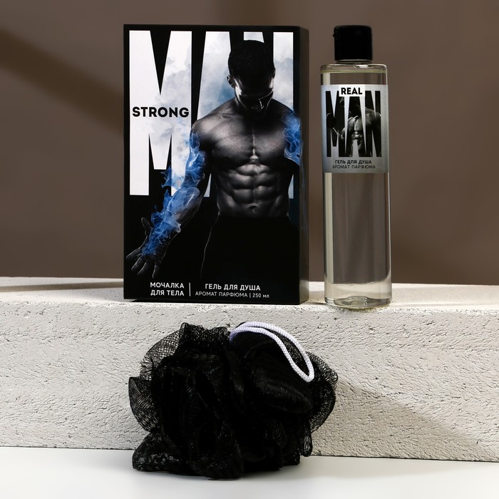 Подарочный набор косметики «Real MAN»: гель для душа 250 мл и мочалка для тела, HARD LINE - Фото 1