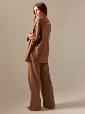 Пижама женская (рубашка, брюки) SL HOME Soft Home, размер 44-46, кофейная