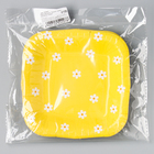 Тарелка одноразовая бумажная квадратная "Ромашки",цветы, 16,5х16,5 см 10254207