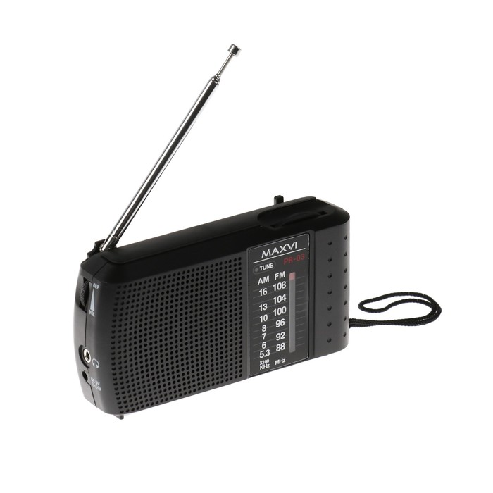 Радиоприемник Maxvi PR-03, 220 В, 2хАА, AUX, чёрный - Фото 1