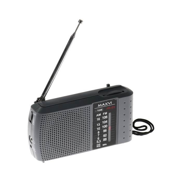 Радиоприемник Maxvi PR-03, 220 В, 2хАА, AUX, серый - Фото 1