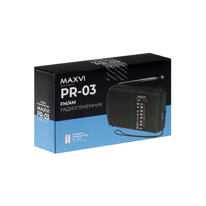 Радиоприемник Maxvi PR-03, 220 В, 2хАА, AUX, серый