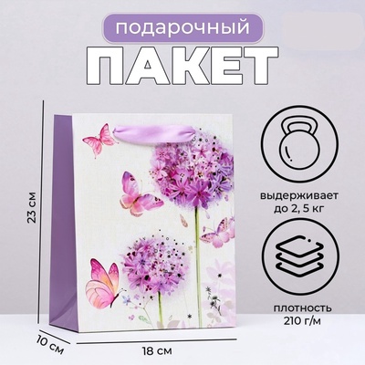 Пакет подарочный ламинированный вертикальный «Цветочные шары», 18×23×10 см