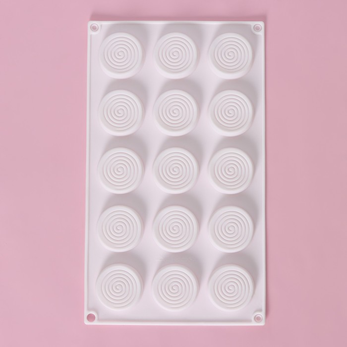 Форма силиконовая для выпечки и муссовых десертов KONFINETTA «Гипноз», 29×17×1,1 см, 15 ячеек, d=4,2 см, цвет белый