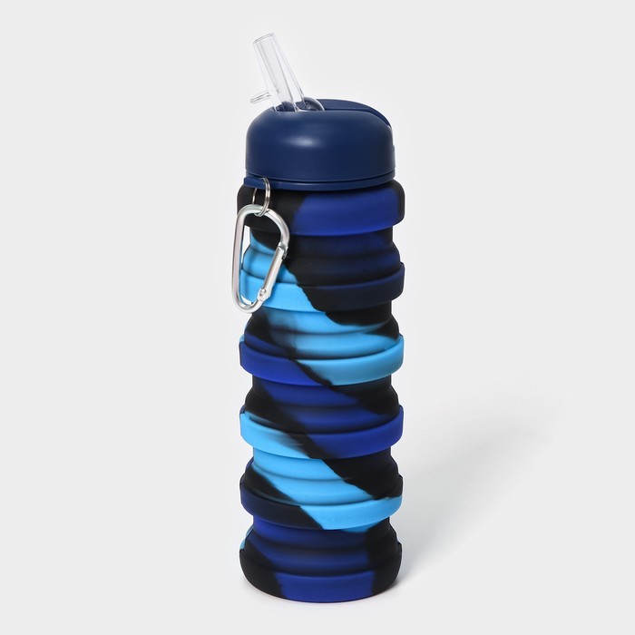 Бутылка для воды складная, 500 мл, 7×21 см, цвет синий