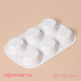 Форма для выпечки KONFINETTA «Фигуры. Круг», силикон, 28×18×3 см, 6 ячеек (d=7,5 см), цвет белый