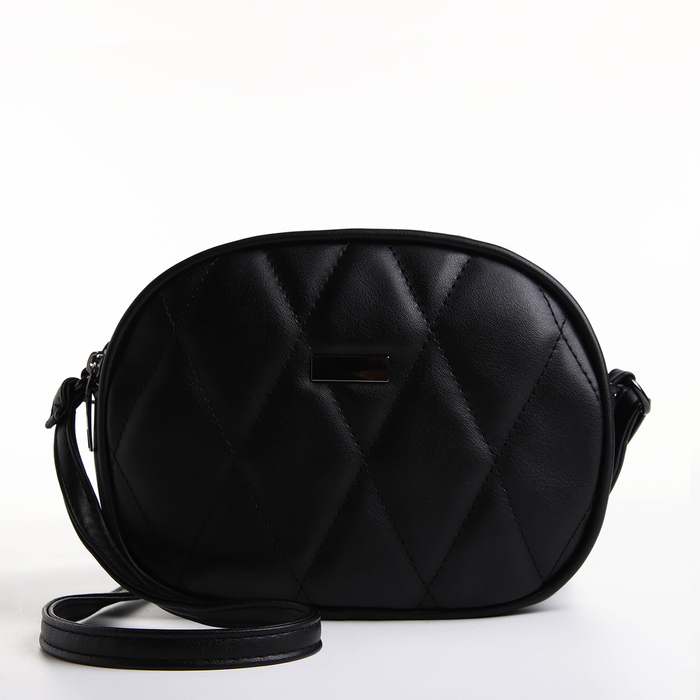 Сумка женская кросс-боди на молнии, 19×7×15 см, со стёжкой, чёрная - Фото 1