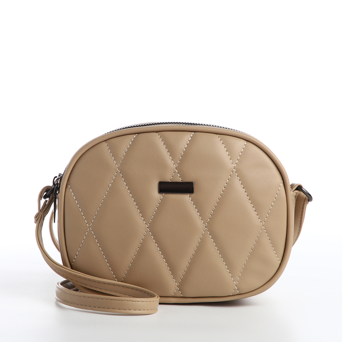 Сумка женская кросс-боди на молнии, 19×7×15 см, со стёжкой, бежевая - Фото 1