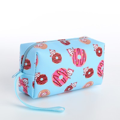 Косметичка-футляр маленькая, для косметики, лекарств, прокладок, с принтом, голубая