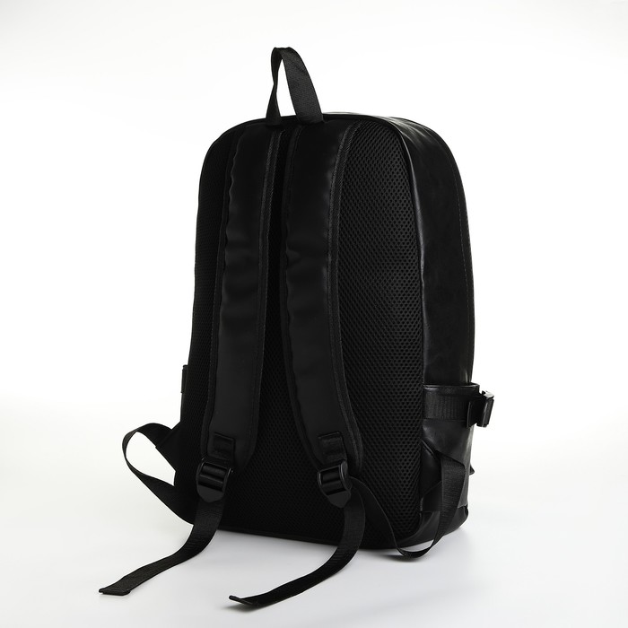 Рюкзак городской из искусственной кожи на молнии, 5 карманов, цвет чёрный