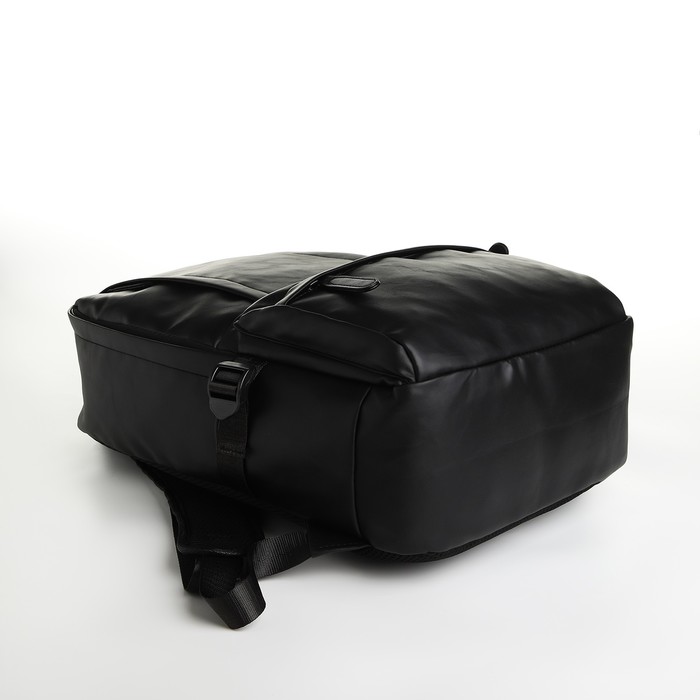 Рюкзак городской из искусственной кожи на молнии, 5 карманов, цвет чёрный