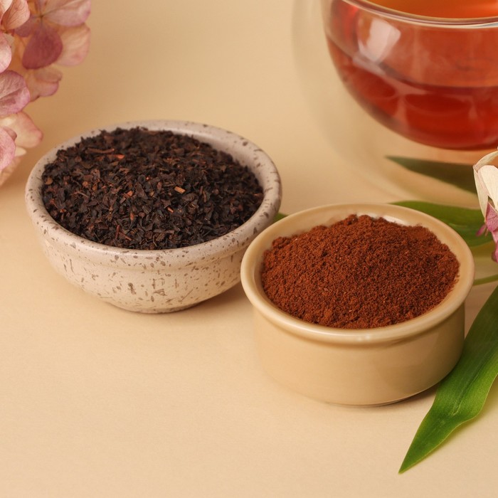 Набор «8 Марта»: кофе молотый со вкусом: амаретто 50 г., чай чёрный с лесными ягодами 50 г., крем-мёд с клубникой 120 г. - фото 1902192806