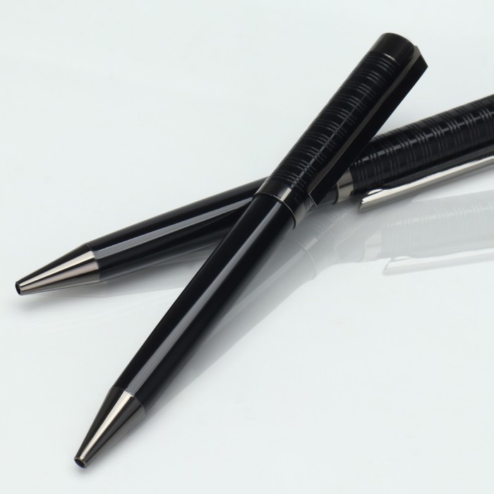 Ручка рифлёная, черный корпус, синяя паста 0.1 мм