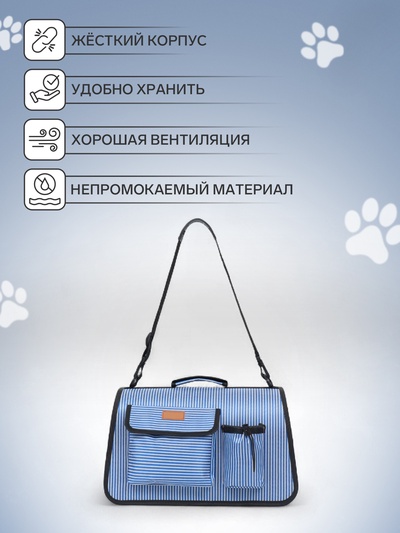 Сумка-переноска с органайзером в полоску, размер М (44.5×22×27 см), голубой