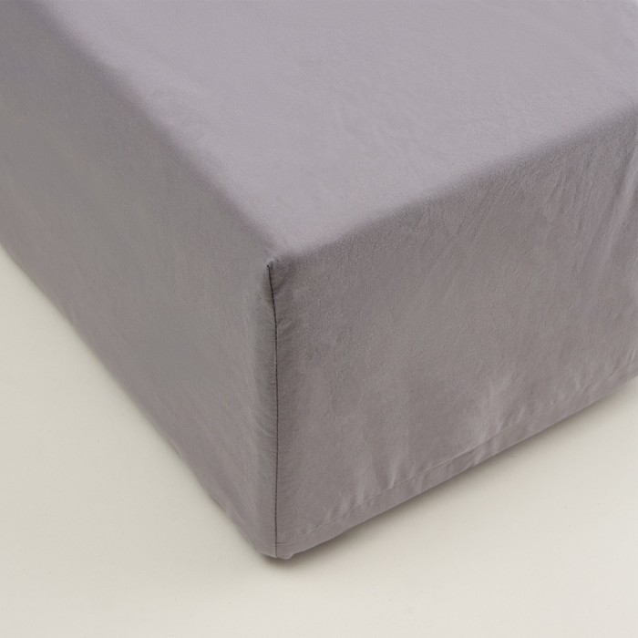 Простыня на резинке SL Home Cotton 160*200+30 см, цв.серый, 100% жатый хлопок - Фото 1