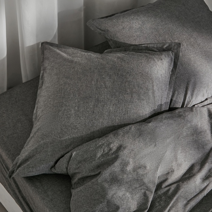 Простыня на резинке SL Home "Деним" 160*200+30 см, цв.темно-серый, 100% жатый хлопок - Фото 1