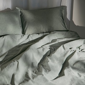 Простыня на резинке евро SL Home «Деним», 200×200+30 см, оливковая, жатый хлопок