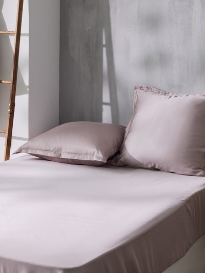 Простыня на резинке 2-спальная SL Home Tencel, 160×200+30 см, тенсель, пудровая