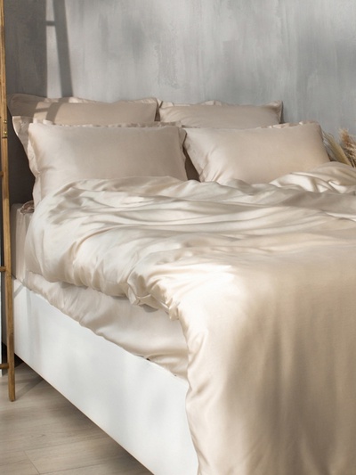 Простыня на резинке евро SL Home Tencel, 200×200+30 см, тенсель, бежевая