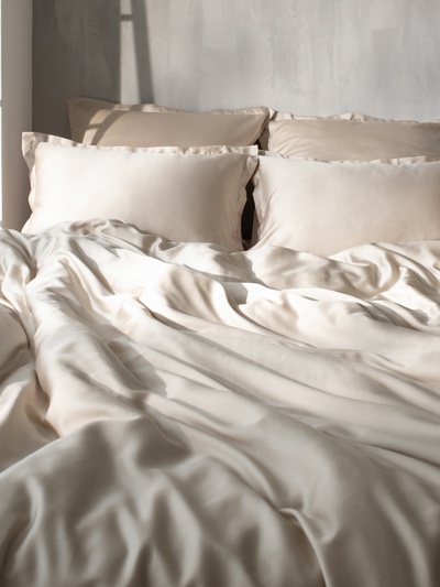 Простыня на резинке евро SL Home Tencel, 200×200+30 см, тенсель, бежевая