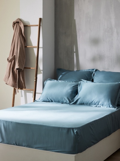 Простыня на резинке евро SL Home Tencel, 200×200+30 см, тенсель, серо-голубая