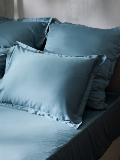 Простыня на резинке евро SL Home Tencel, 200×200+30 см, тенсель, серо-голубая