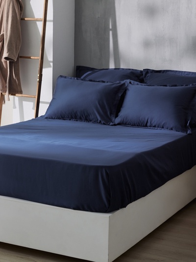 Простыня на резинке евро SL Home Tencel, 200×200+30 см, тенсель, синяя