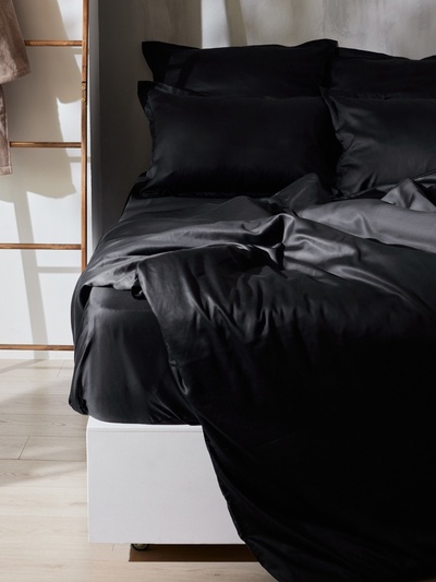 Простыня на резинке евро SL Home Tencel, 200×200+30 см, чёрная, тенсель