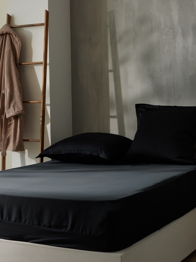 Простыня на резинке евро SL Home Tencel, 200×200+30 см, чёрная, тенсель