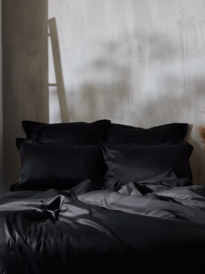 Простыня на резинке евро SL Home Tencel, 200×200+30 см, чёрная, тенсель