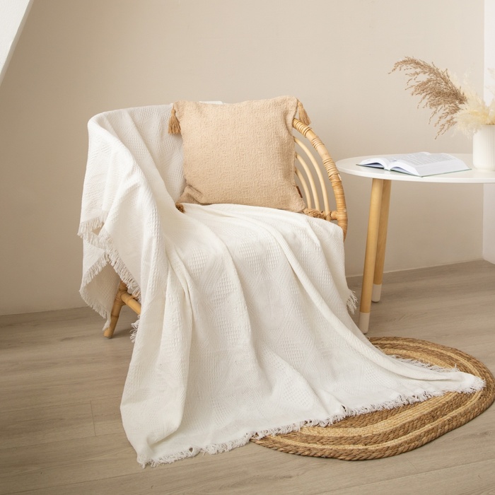 Плед с бахромой SL Home Mosaic, 130×180 см, белый