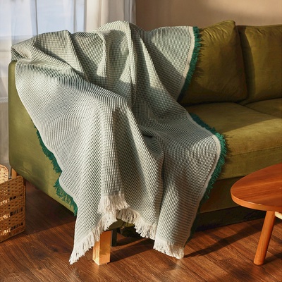 Плед с бахромой SL Home Waffle, 130×180 см, зелёный