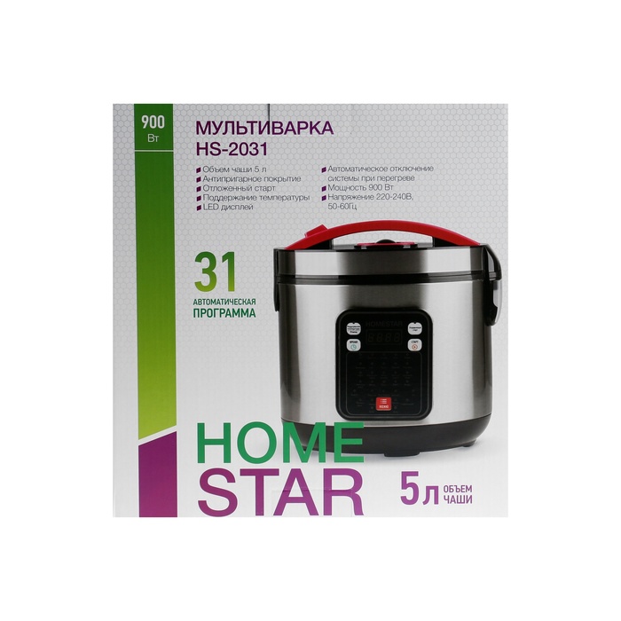 Мультиварка Homestar HS-2031, 900 Вт, 5 л, 31 программа, антипригарное покрытие, серебристая 1031999