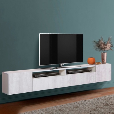 Тумба подвесная «Прага» New, 2130×350×382 мм, фасад ЛДСП, цвет белый / бетон пайн белый