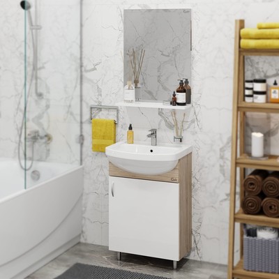 Комплект мебели Onika "ЭКО 52" сонома: Тумба для ванной + раковина + шкаф-зеркало