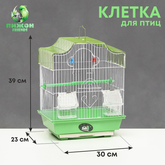Клетка для птиц укомплектованная Bd-1/4f, 30 х 23 х 39 см, зелёная - Фото 1