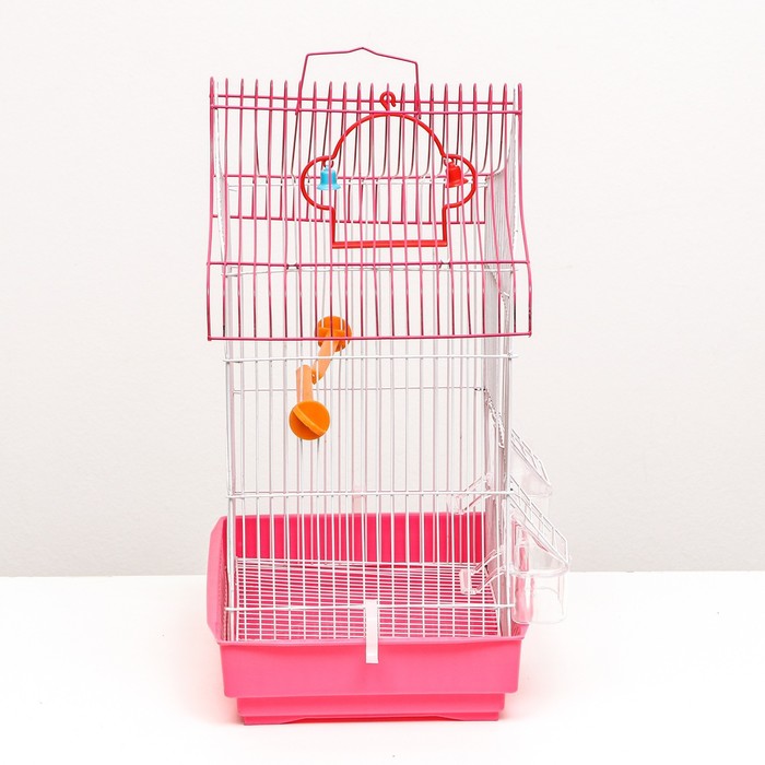 Клетка для птиц фигурная с кормушками, 32 х 22 х 45 см, розовая