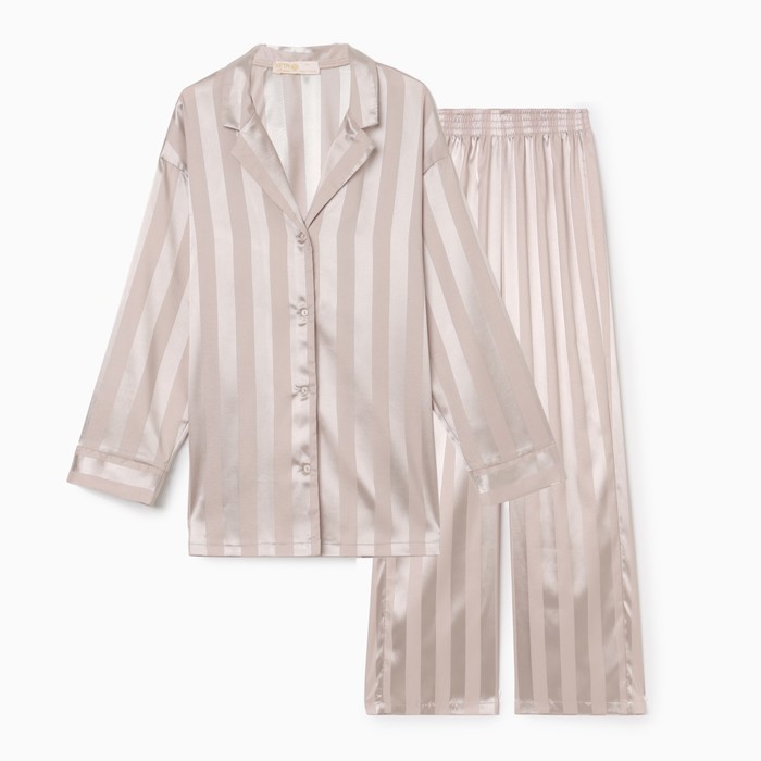 Пижама женская (рубашка, брюки) KAFTAN Silk «Полоска», цвет кремовый, размер 40-42