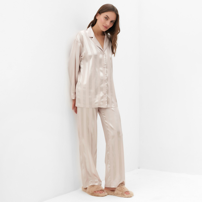 Пижама женская (рубашка, брюки) KAFTAN Silk «Полоска», цвет кремовый, размер 48-50