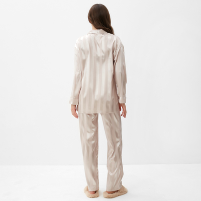 Пижама женская (рубашка, брюки) KAFTAN Silk «Полоска», цвет кремовый, размер 48-50