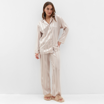Пижама женская (рубашка, брюки) KAFTAN Silk «Полоска», цвет кремовый, размер 48-50