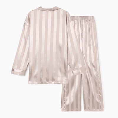 Пижама женская (рубашка, брюки) KAFTAN Silk «Полоска», цвет кремовый, размер 48-50