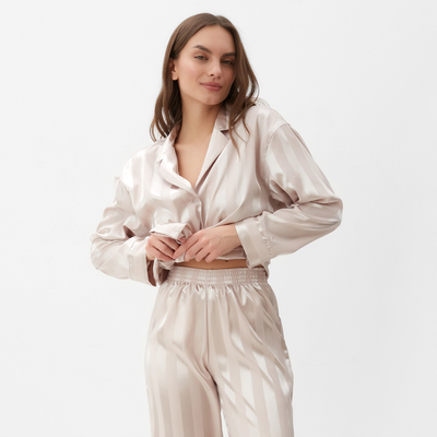 Пижама женская (рубашка, брюки) KAFTAN Silk «Полоска», цвет кремовый, размер 48-50