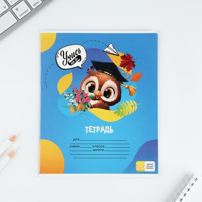 Тетрадь 12 листов в частую косую линейку, А5, на скрепке, блок №1 «Учись на 5+» МИКС