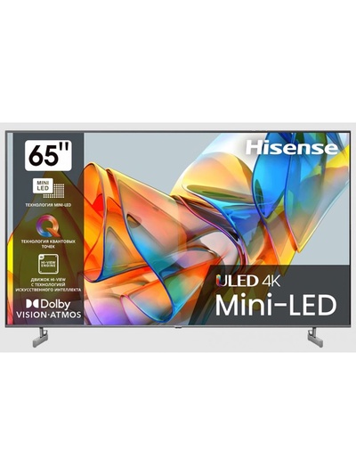 Телевизор Hisense 65U6KQ, 65", 3840x2160, DVB-T2/C/S2, HDMI 3, USB 2, Smart TV, чёрный