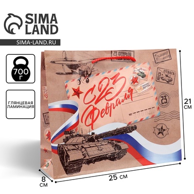 Пакет подарочный ламинированный, упаковка, «С 23 февраля», ML 25×21×8 см