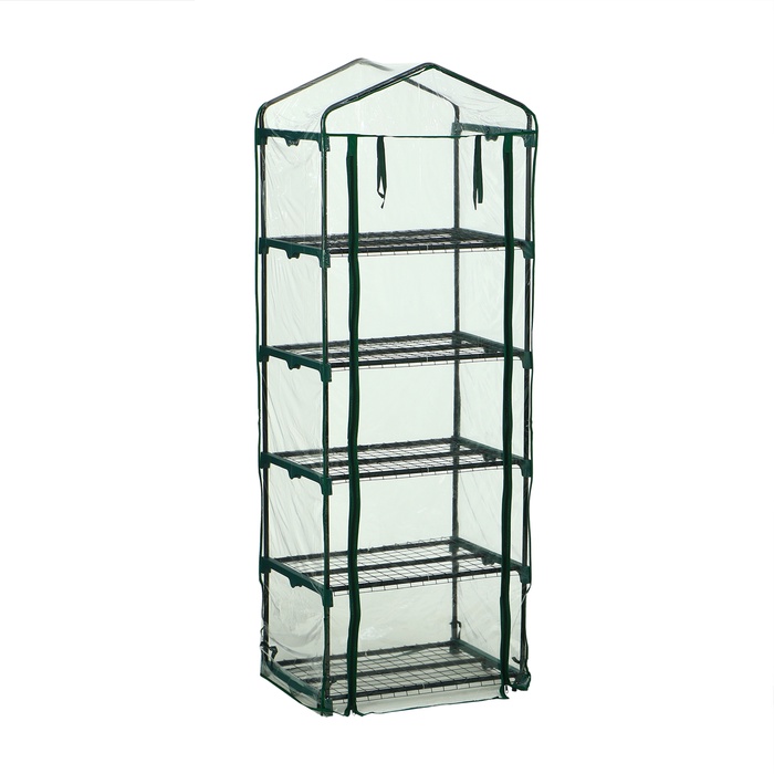 Парник-стеллаж для рассады, металлический, 5 полок, 193×69×49 см, d=16 мм, с чехлом 80 мкм, Greengo