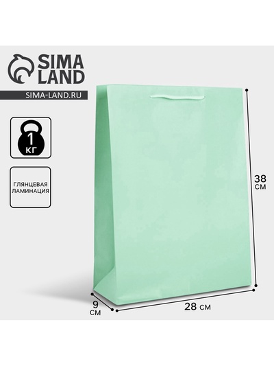 Пакет подарочный ламинированный, упаковка, зеленый, L 28 х 38 х 9 см