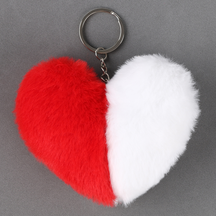 Мягкая игрушка «Сердечко» половинки, на брелоке, 10 см, цвет бело-красный - Фото 1